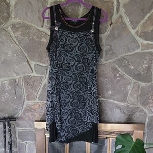 Papillon Blanc Asymmetrical Black and Gray Rose Dress